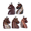 Carved Natural Red Jasper Pendants G-N0327-002G-1