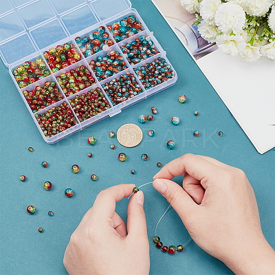 1340Pcs 6 Style Two Tone Transparent Crackle Glass Beads Strands GLAA-PH0003-16-1