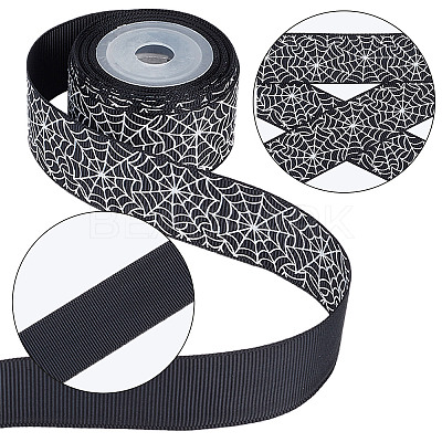 3 Rolls 3 Styles Halloween Printed Polyester Grosgrain Ribbon OCOR-GF0002-50A-1