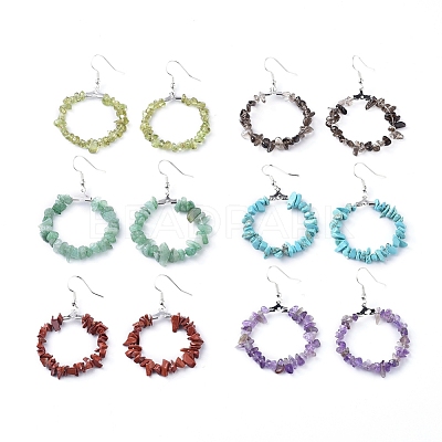 Natural & Synthetic Mixed  Gemstone Dangle Earrings EJEW-E255-D-1