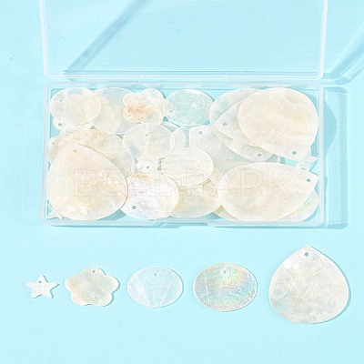 56Pcs 5 Styles Natural Capiz Shell Pendants SHEL-FS0001-08-1