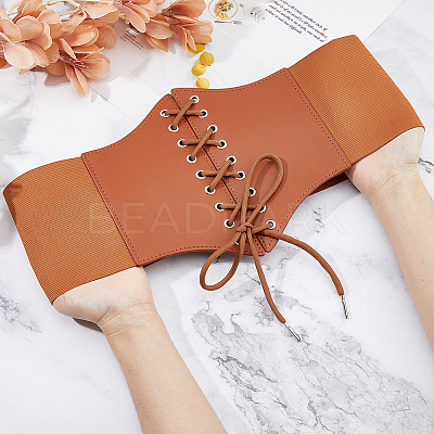Imitation Leather Wide Elastic Chain Belt AJEW-WH0314-148B-1