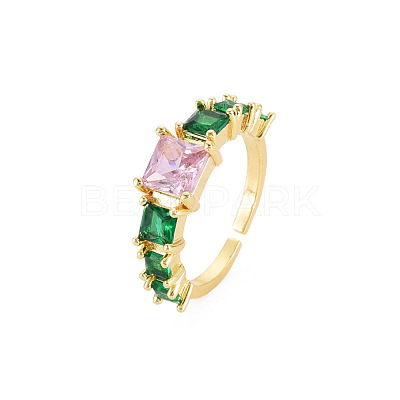 Glass Rectangle Open Cuff Ring RJEW-S049-016G-1
