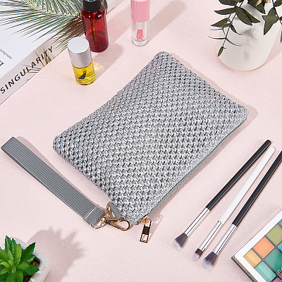 Straw Plaited Cosmetic Zipper Bags AJEW-WH20010-78A-1