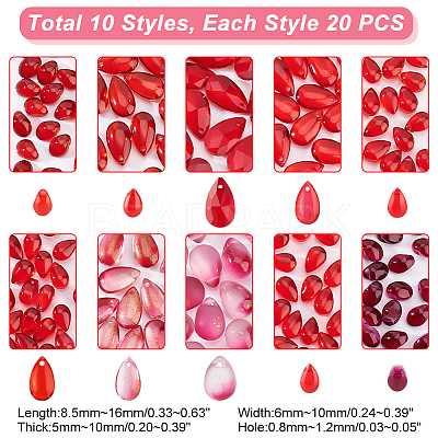 200Pcs 10 Styles Transparent Glass Pendants GLAA-GA0001-92-1
