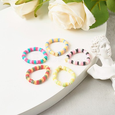 Handmade Polymer Clay Beads Finger Rings RJEW-JR00378-1
