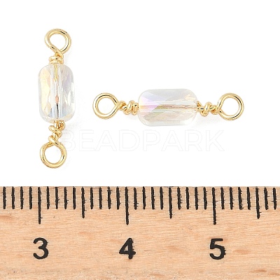 Electroplate Glass Faceted Rectangle Connector Charms KK-C097-05G-03-1