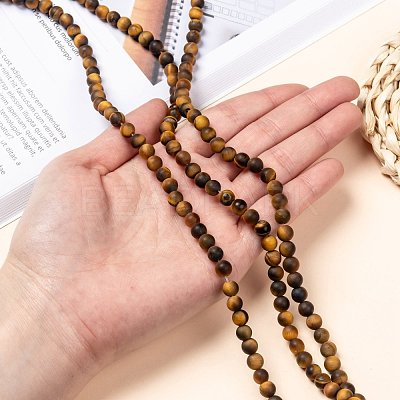 Natural Frosted Tiger Eye Round Bead Strands G-M064-6mm-02-1
