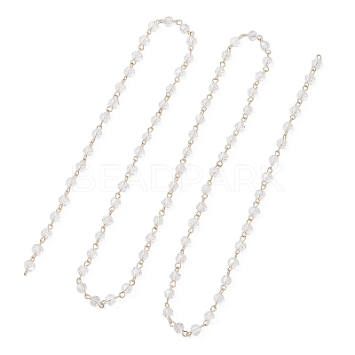 Handmade 304 Stainless Steel Glass Rondelle Link Chains AJEW-JB01460-01-1