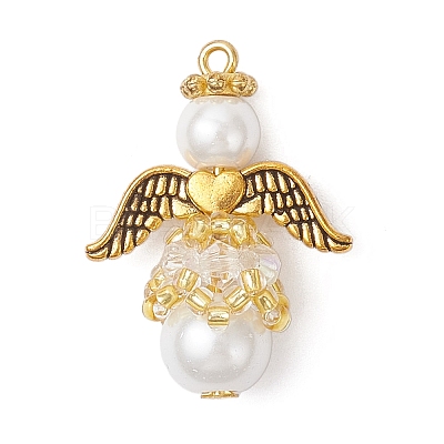 8Pcs 8 Colors Pearlized Glass Pearl & Glass Pendants PALLOY-MZ00978-1
