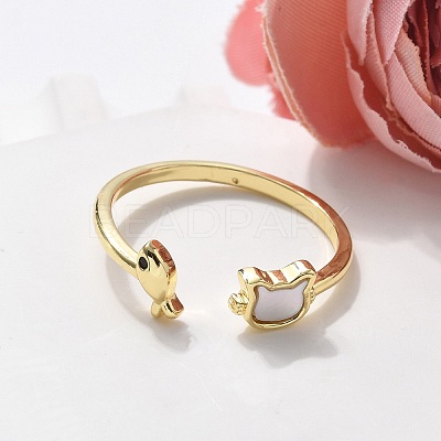 Brass Enamel Cuff Rings for Women RJEW-C126-07G-1