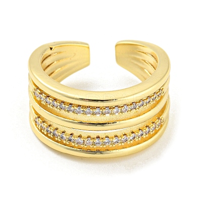 Brass Micro Pave Cubic Zirconia Open Cuff Ring RJEW-C033-08G-1