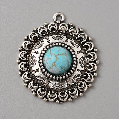 Tibetan Style Synthetic Turquoise Pendants PALLOY-CJC0018-08AS-1