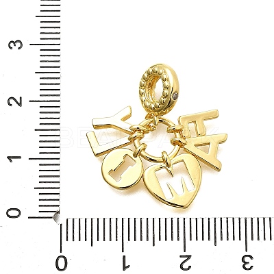 Brass Clear Cubic Zirconia Word FAMILY Heart European Dangle Charms KK-C087-14G-1