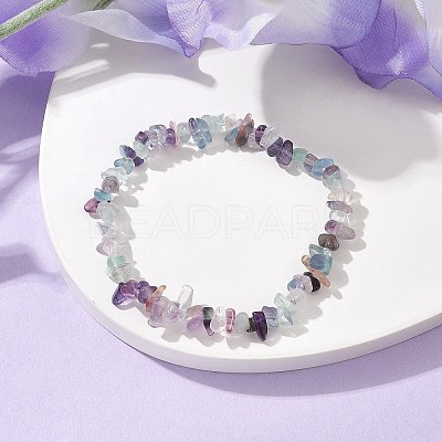 Natural Fluorite Chips Beaded Stretch Bracelets for Women BJEW-JB10046-11-1