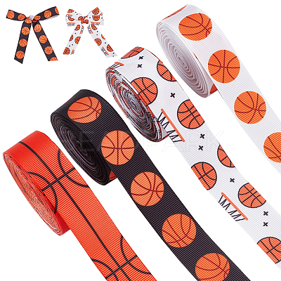 4 Rolls 4 Colors Sport Ball Print Grosgrain Ribbon OCOR-PH0004-07B-1