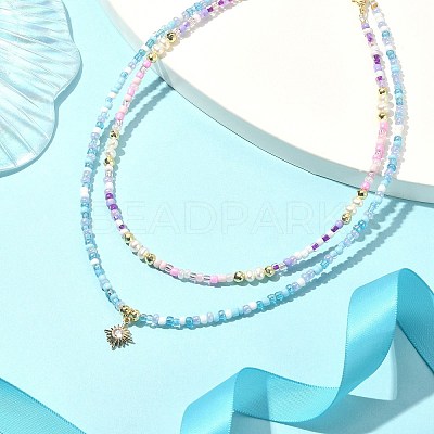 2Pcs 2 Style Glass Seed Beaded Necklaces Set NJEW-JN04356-1
