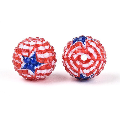 Independence Day Opaque Acrylic Round Beads OACR-T029-07B-1