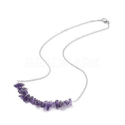 Natural Amethyst Chips Beaded Jewelry Set SJEW-JS01231-03-1