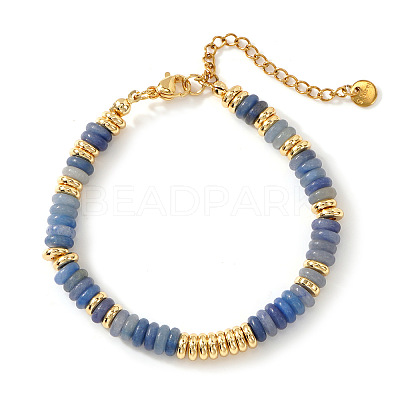 Disc Natural Blue Chalcedony & 304 Stainless Steel Beaded Bracelet for Women VZ6468-1