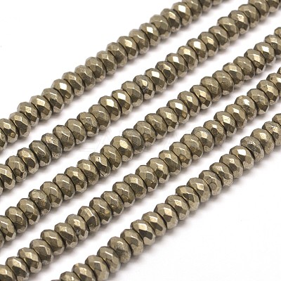Faceted Rondelle Natural Pyrite Beads Strands G-I126-11-6x4mm-1