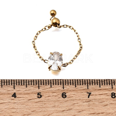 304 Stainless Steel Pave Cubic Zirconia Adjustable Chain Rings RJEW-P189-01C-G-1