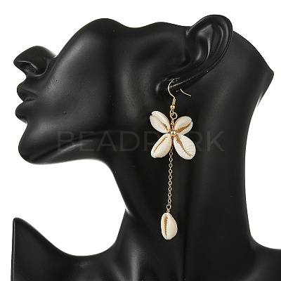 Natural Cowrie Shell Dangle Earrings EJEW-JE07285-1