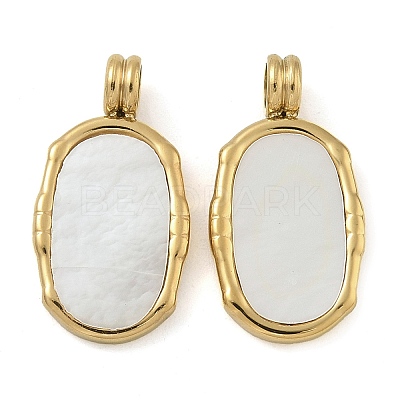 Ion Plating(IP) 304 Stainless Steel Pave Natural White Shell Pendants STAS-B075-23G-1