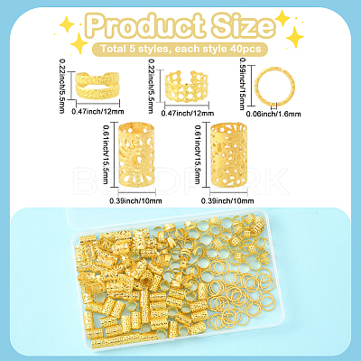 200Pcs 5 Styles Iron Dreadlocks Beads Hair Decoration OHAR-SC0001-13-1