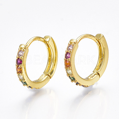 Brass Micro Pave Cubic Zirconia Huggie Hoop Earrings X-EJEW-S201-40G-1