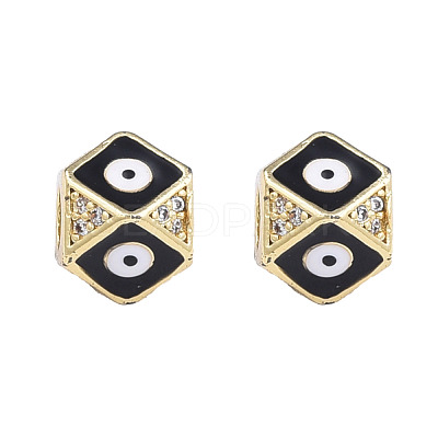 Brass Micro Pave Clear Cubic Zirconia Octagon European Bead with Enamel KK-N227-91-1