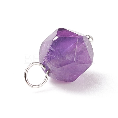 Faceted Natural Amethyst  Pendants PALLOY-JF01694-03-1