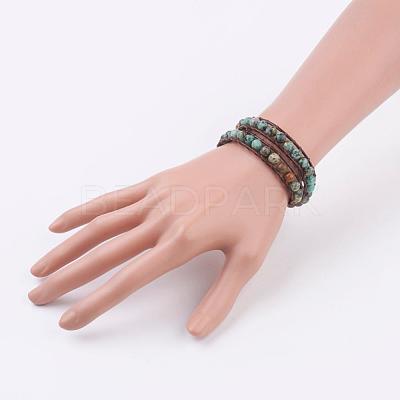 Two Loops Natural African Turquoise(Jasper) Wrap Bracelets BJEW-JB03285-02-1