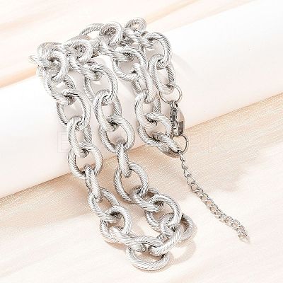 13MM 304 Stainless Steel Textured Cable Chain Necklaces NJEW-Z105-02P-1