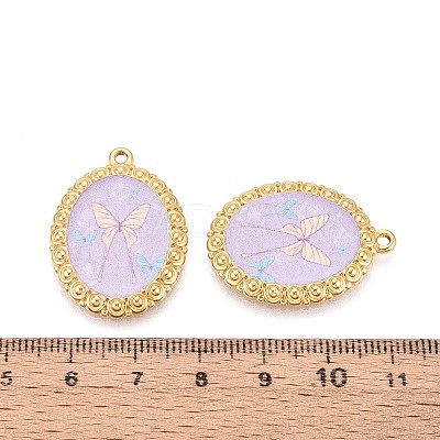 Vintage Printed Style 304 Stainless Steel Oval with Butterfly Pendants STAS-T071-29A-G-1