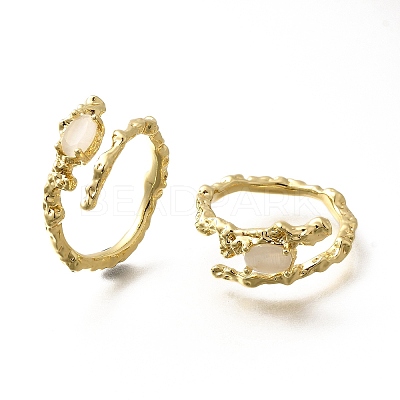 Oval Brass Cat Eye Cuff Rings for Women RJEW-U042-01G-1