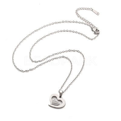 304 Stainless Steel Crystal Rhinestone Heart Pendant Cable Chain Necklaces for Women NJEW-Z056-01D-P-1