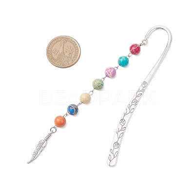 Natural Imperial Jasper Round Beads Bookmarks AJEW-JK00389-1