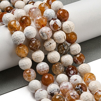 Faceted Natural Fire Crackle Agate Beads Strands G-F447-12mm-H04-1