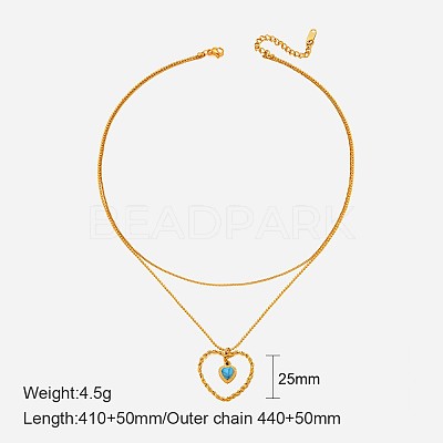 304 Stainless Steel with Synthetic Turquoise Double Layer Necklaces FS-WG7985A-21-1