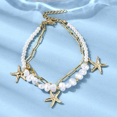 304 Stainless Steel Starfish Charm Bracelets for Women BJEW-F520-06G-1