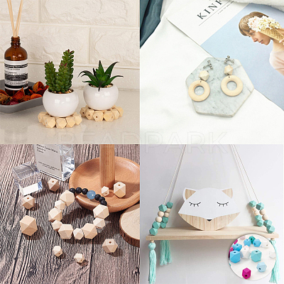Faceted Unfinished Wood Beads WOOD-CJ0001-07-1