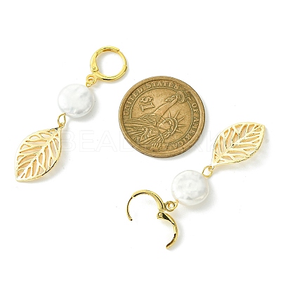 Natural Pearl Dangle Leverback Earrings EJEW-TA00392-1