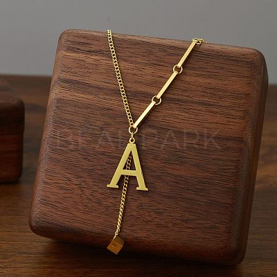 304 Stainless Steel Initial Pendant with Dice Tassel Necklaces FS-WGD823D-01-1