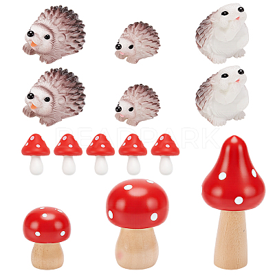 14Pcs 5 Styles Resin Hedgehog & Mushroom Display Decorations DJEW-GA0001-82-1
