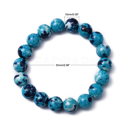 Ocean White Jade Round Beaded Stretch Bracelets BJEW-G019-4-1
