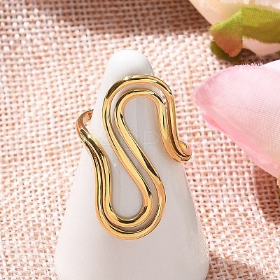 304 Stainless Steel S-shaped Open Cuff Rings for Women RJEW-Z077-01G-06-1