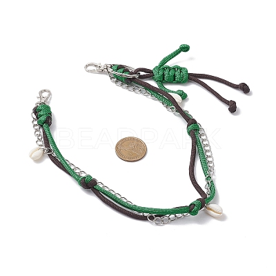 Polyester & Spandex Cord Rope Braided Human & Natural Cowrie Shell Charm Iron Chain Bag Decorative Chains AJEW-BA00173-04-1