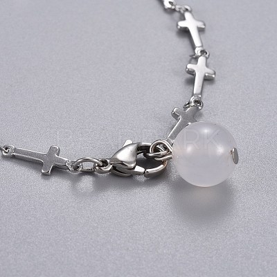 304 Stainless Steel Cross Link Anklets AJEW-AN00254-05-1