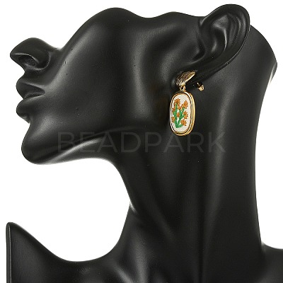 304 Stainless Steel & Cloth Embroidery Stud Dangle Earrings EJEW-JE07298-03-1